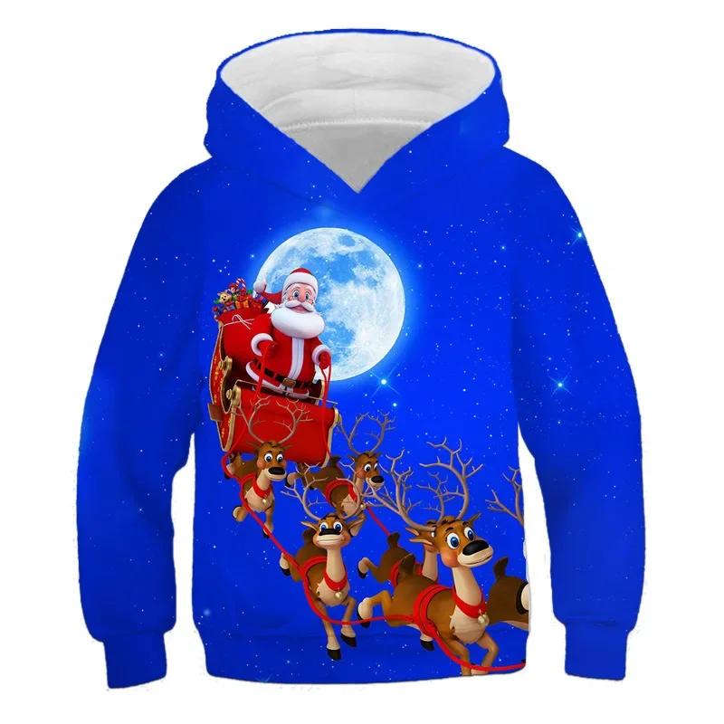 Spring Autumn Kids Christmas Santa Claus Hoodie Men Cartoon Pullover Adult Casual Hooded Clothing Boys Girls Fashion Top Coat