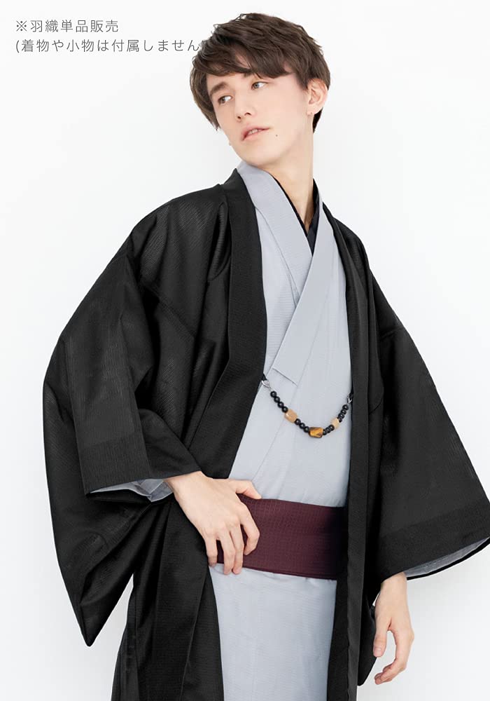 Летний цельный кусок комаро одинарный струйный [KYOETSU] хаори, моющийся, однотонный, одежда, ткань, вещь, мужской (3л, черный)