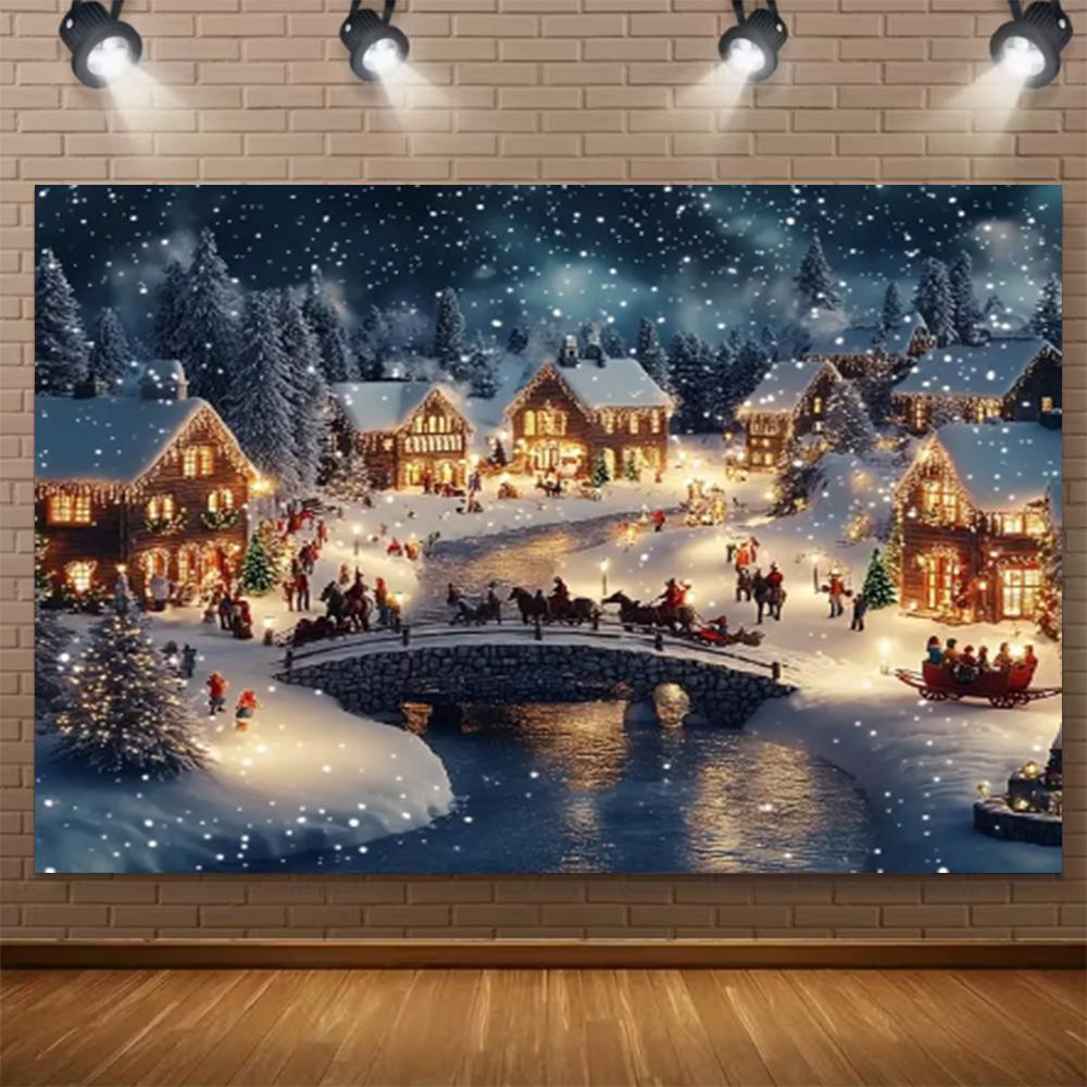 Christmas Town Snow Scene Backdrop Banner Winter Wonderland Background Supplies Xmas New Year Party Decorations Photo Shot Prop844