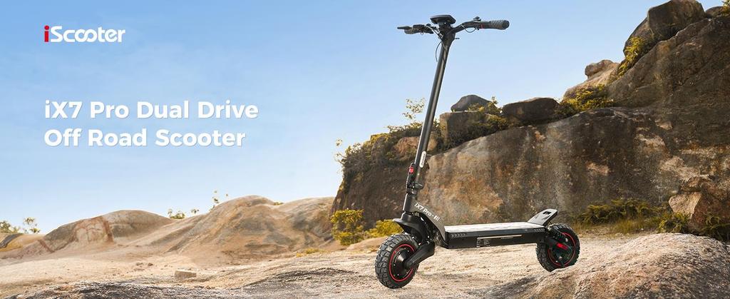 iScooter IX7 Pro 10-Inch Dual Motor Off-Road Electric Scooter - 2*1000W Power, 50-60KM Range, Ultimate Adventure Ride(NO ABE)