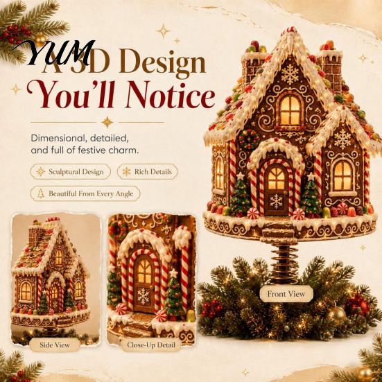 Creative Christmas Tree Ornament Lighted Topper, Illuminated Santa Claus Gingerbread Nutcracker Treetop Light Up Holiday Topper with Spring