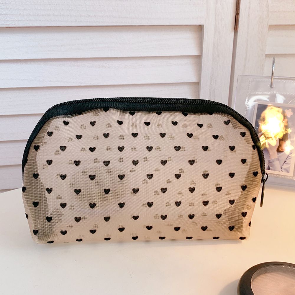 Cute Fashion Mesh Portable Zipper Toiletry Bag Pen Case Makeup Bags Pencil Pouch Cosmetic Bag