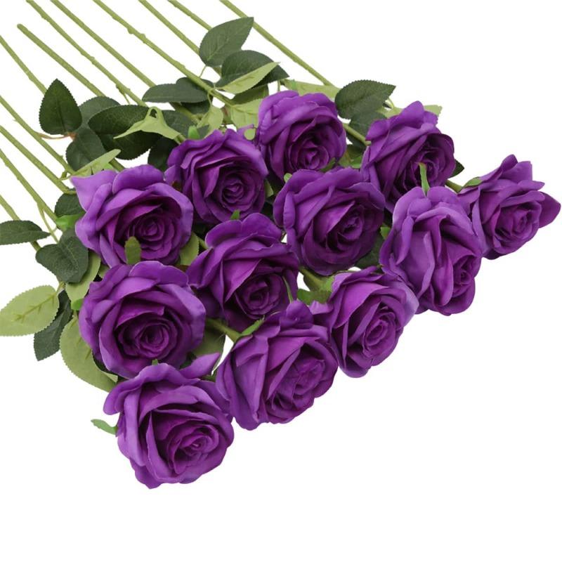 12 шт. Искусственные цветы Розы Массовый букет поддельных шелковых роз с длинным стеблем Искусственные розы Цветы для свадьбы Домашние вечерние украшения стола