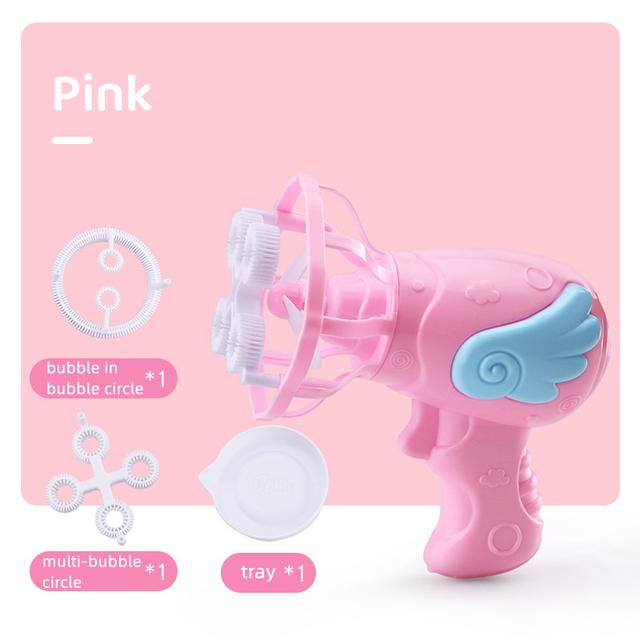Angel Wings Bubble Machine with Mini Fan 3 In 1 Magic Bubble In Bubble Gun Soap Water Bubble Maker for Kids Summer Outdoor Toy