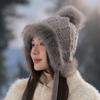 Hats for Ladies Autumn and Winter Riding Windproof Plus Fluff Ball Knit Hat Thickened Ear Protection Warm Beanie