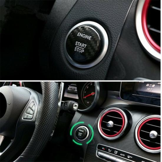 Real Carbon Fiber Car Engine Start Button Sticker Cover For Benz C W205 2015-18