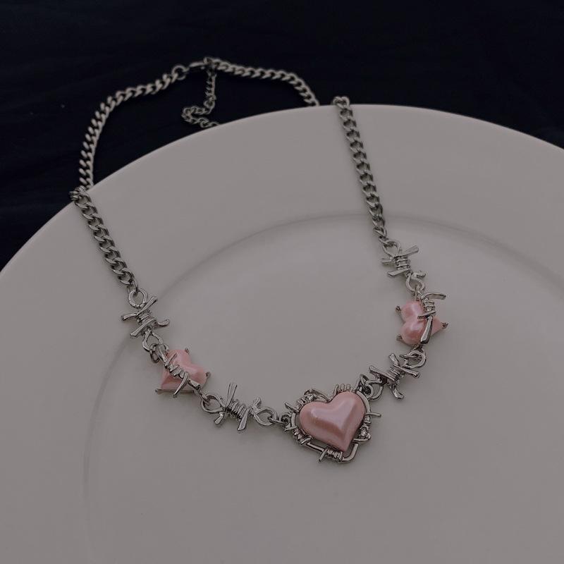 Accessories Fashion Peach Heart Water Drop Pendant Necklace Pink Crystal Egirl Sweet Cool Clavicle Chain Aesthetic Jewelry