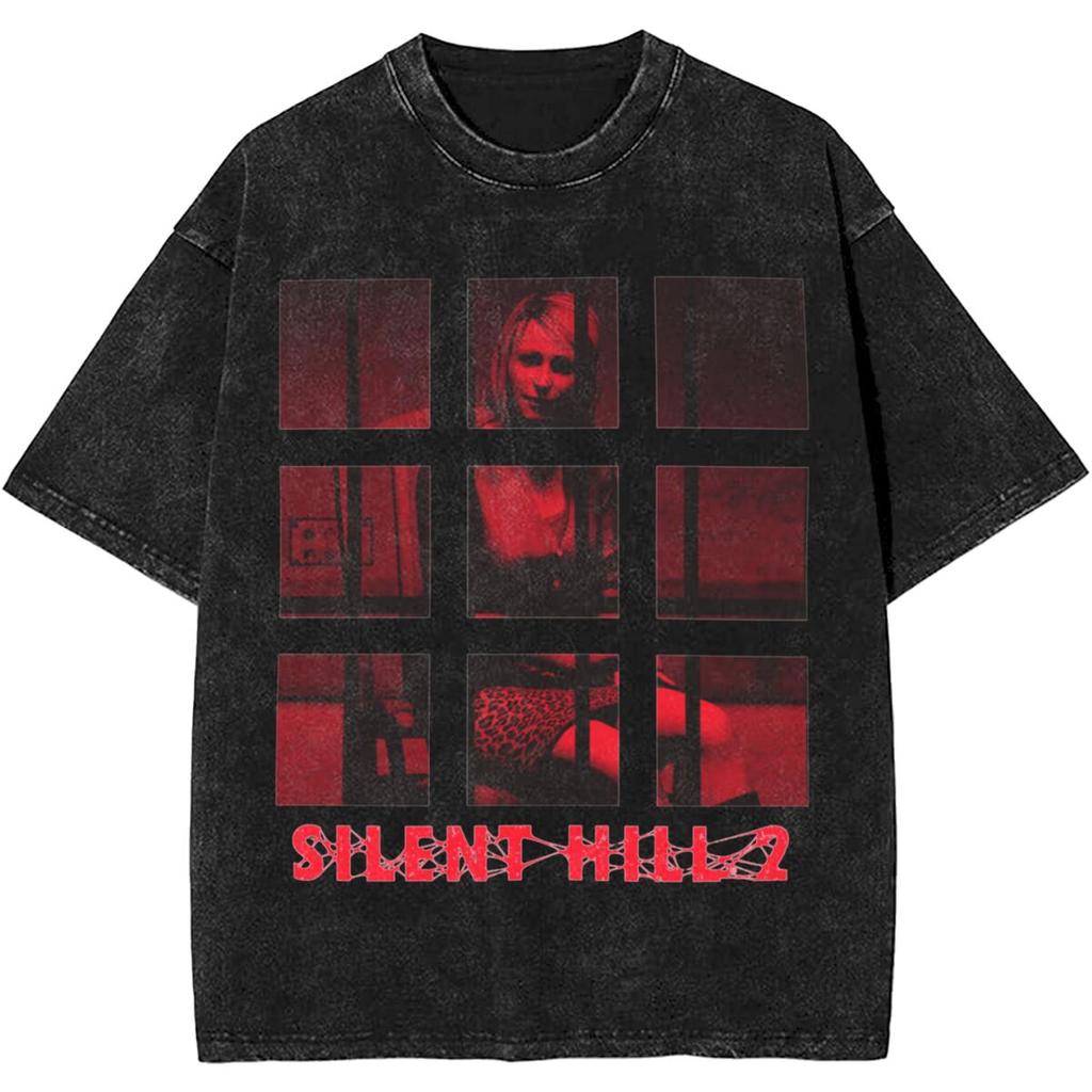 Винтажная стираная хлопковая футболка Silent Hill Графические футболки Оверсайз с коротким рукавом Мужская женская одежда Хлопковая футболка