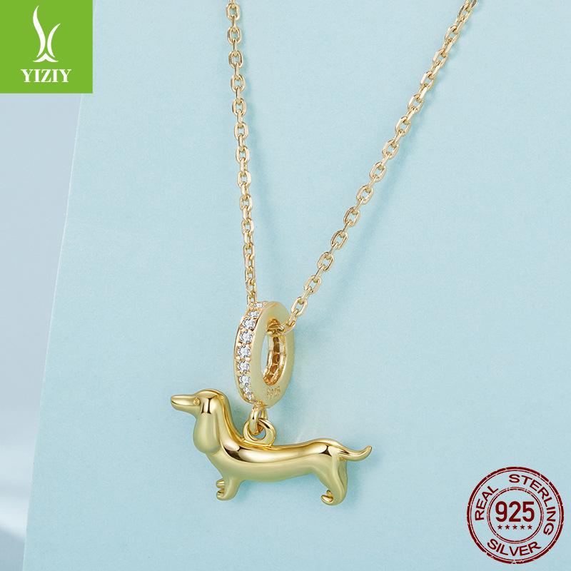 Popular Dachshund S925 Sterling Silver Pendant Accessories, Cute Puppy Animal Handmade Diy Bracelet Beaded