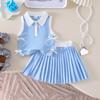 Милый комплект для девочек, летний детский модный топ с бантом + плиссированная юбка, комплект из двух предметов