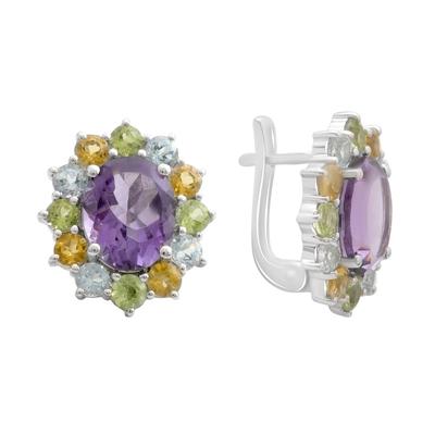 Серебряные серьги с натуральным аметистом 7.325ct, цитрином, хризолітом, топазом (2193371)