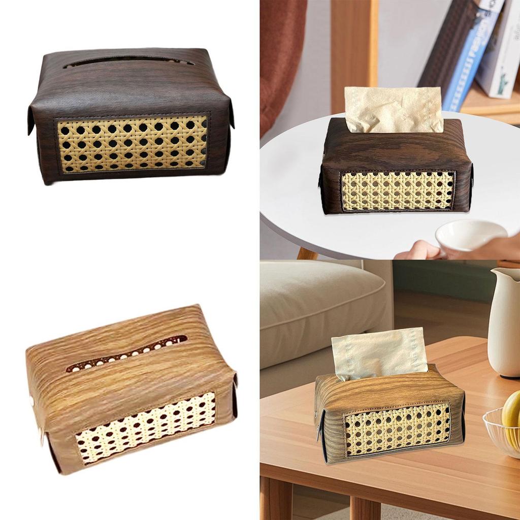 PU Leather Tissue Box Holder Napkin Organizer Rectangular Tissue Box Cover for Bedside Restaurant Bathroom Car Vanity Countertop