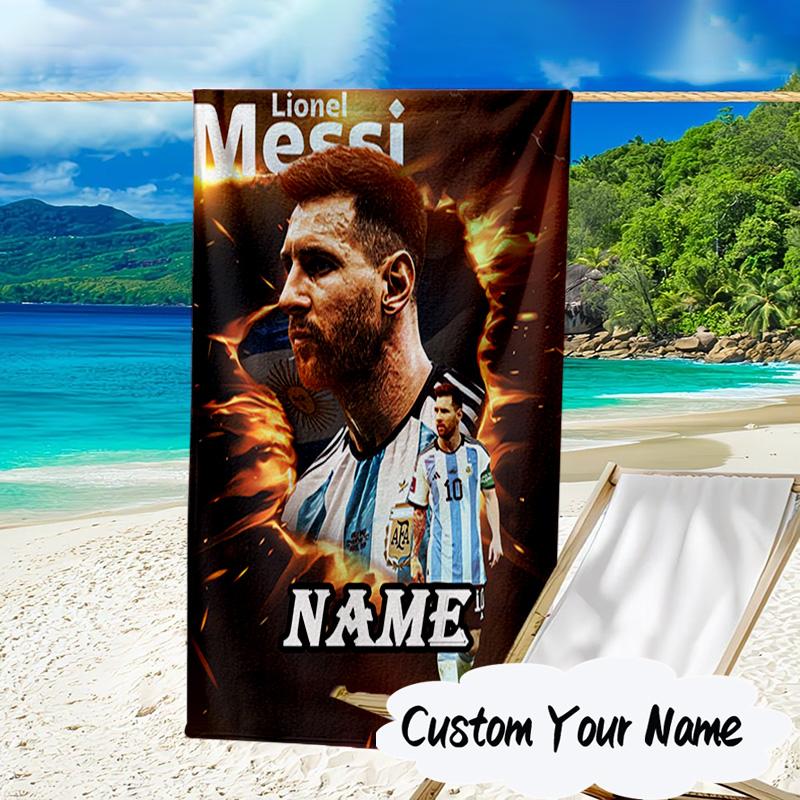 Custom Name Messi's Fiery Legacy Microfiber Beach Towel Super Soft & Absorbent for Bath, Beach, Travel  Bath Time Accessory, Fan gifts