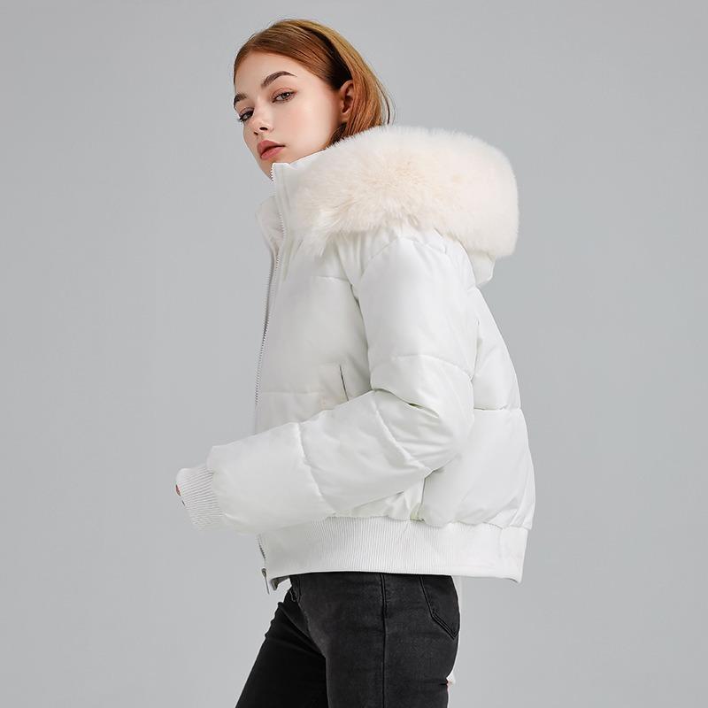 Темно-синий дизайн, чувство стиля, капюшон, меховой воротник, хлопковая одежда, женская зимняя новая короткая хлопковая одежда, одежда-хлеб, куртка