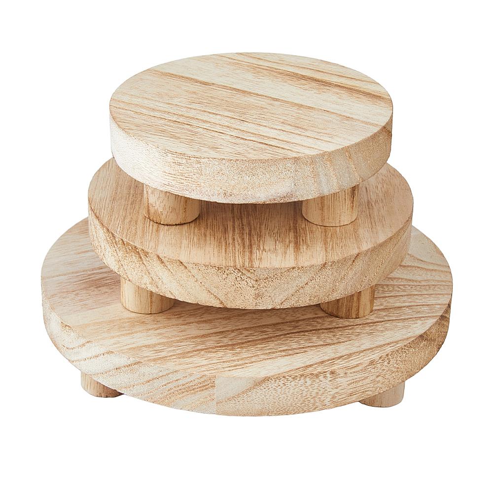 1set 3pcs Wooden Round Display Base for Bathroom Shower Gel Shampoo Holder BurlyWood 199x47mm