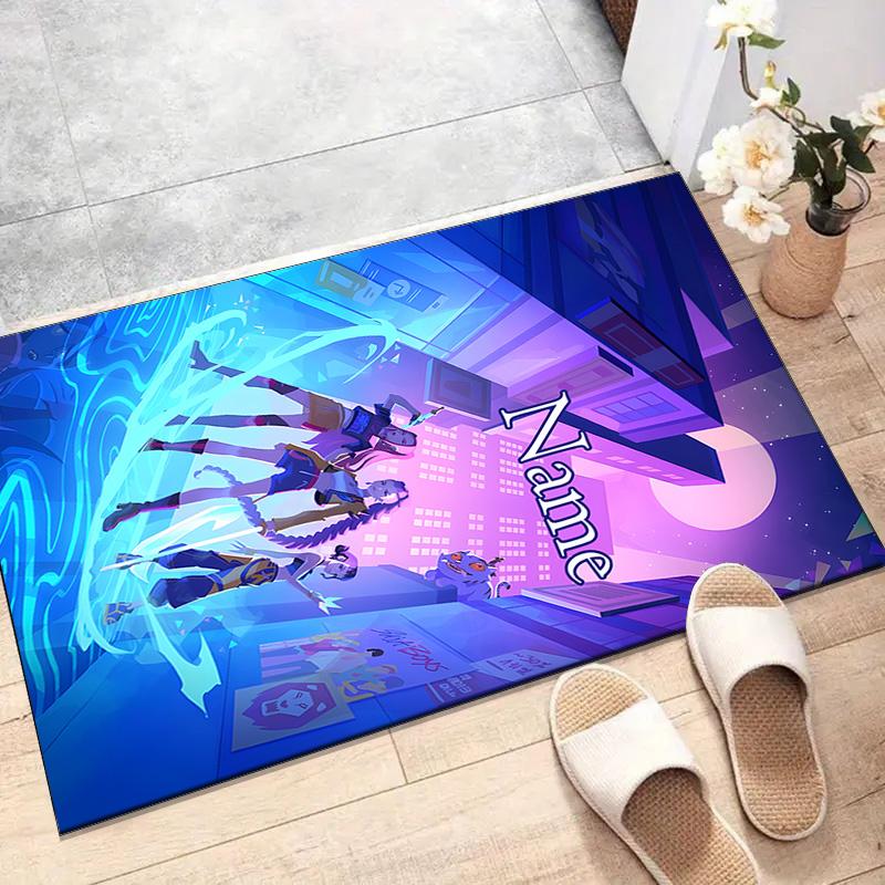 Custom KPop Demon Hunters Mat Personalized Name, Polyester Washable Indoor Entryway Rug, Gift for Christmas, Easter, Thanksgiving Day