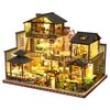 moin moin Dollhouse Miniature Handmade Kit Set Villa In the Forest Japanese Style Villa Luxurious House Mansion Japanese Garden LED Light Acrylic Case