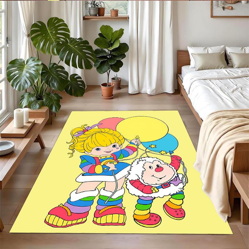 Anti‑Slip Crystal Velvet Floor Rug, Rainbow Brite Design Carpet for Indoor Living Bedroom Home Decoration