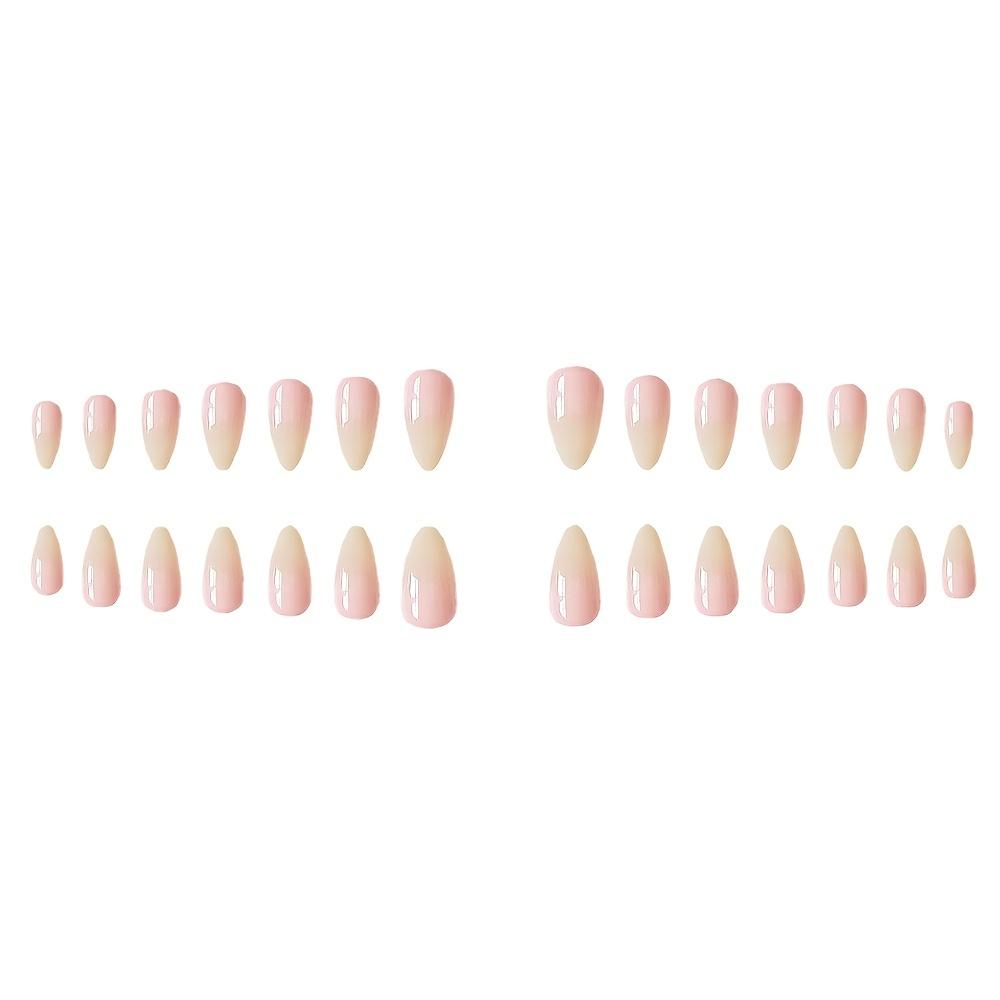 24 Pcs Spring Summer Nude White Press On Nail Medium Length Stiletto Almond Fake Nail Nude Pink Gradient Natural Nail Design For