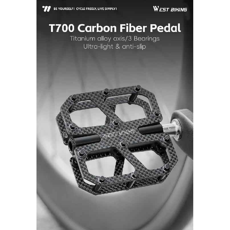 WEST BIKING Ultra-Light Carbon Fiber Pedals 3 Bearing Cycling Pedals Labor Saving Anti-Slip MTB Road Bicycle Pedal Accessories