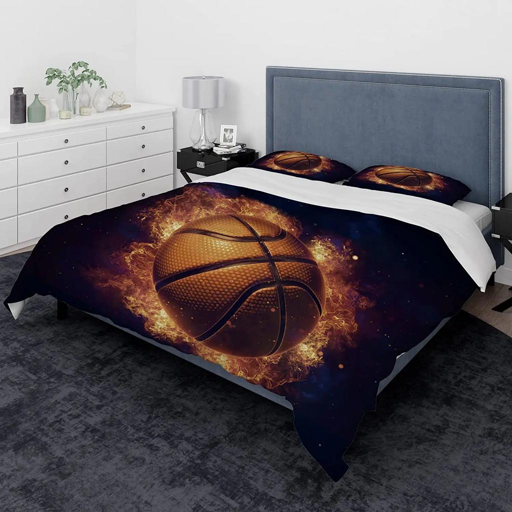3 Pcs Duvet Cover Set, Ball Bedding Sets, Very Cool Basketball and Football Pattern Duvet Cover,Comforter Cover with Zipper Ties