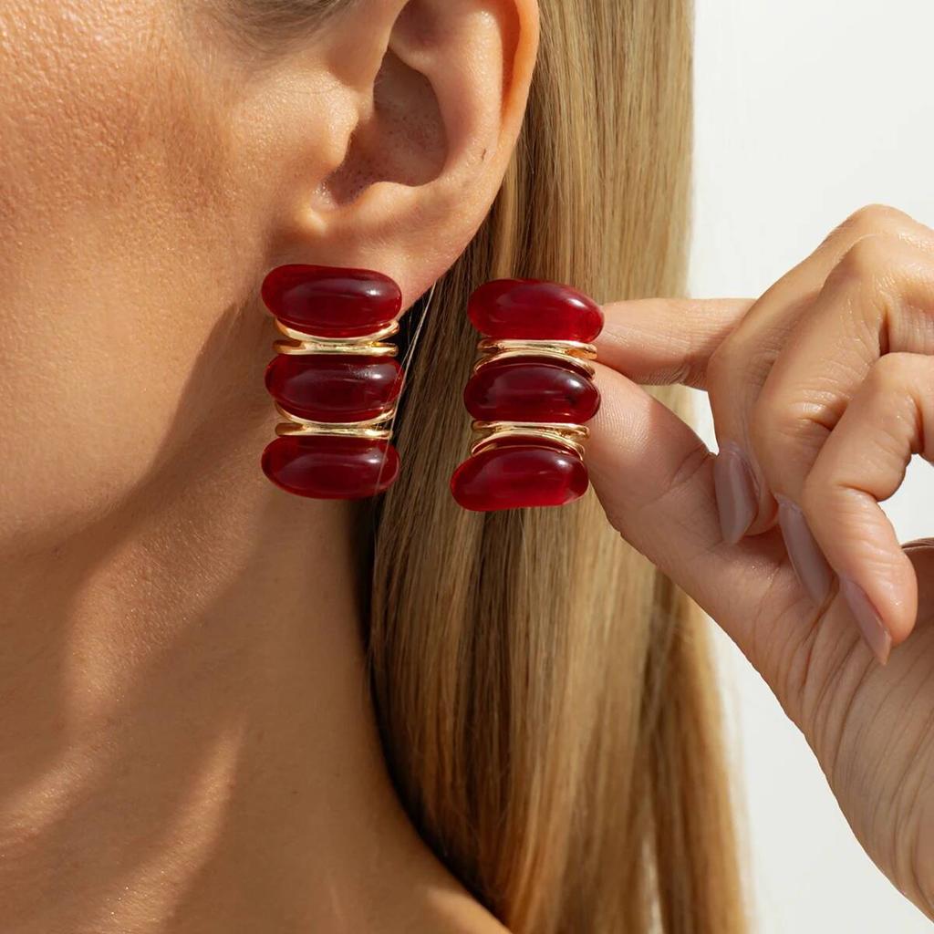 Salircon Винтажные Простые Повседневные Изысканные Серьги-гвоздики Женский Шарм Красная Смола Акрил Пирсинг Серьга Ювелирное Изделие Подарок