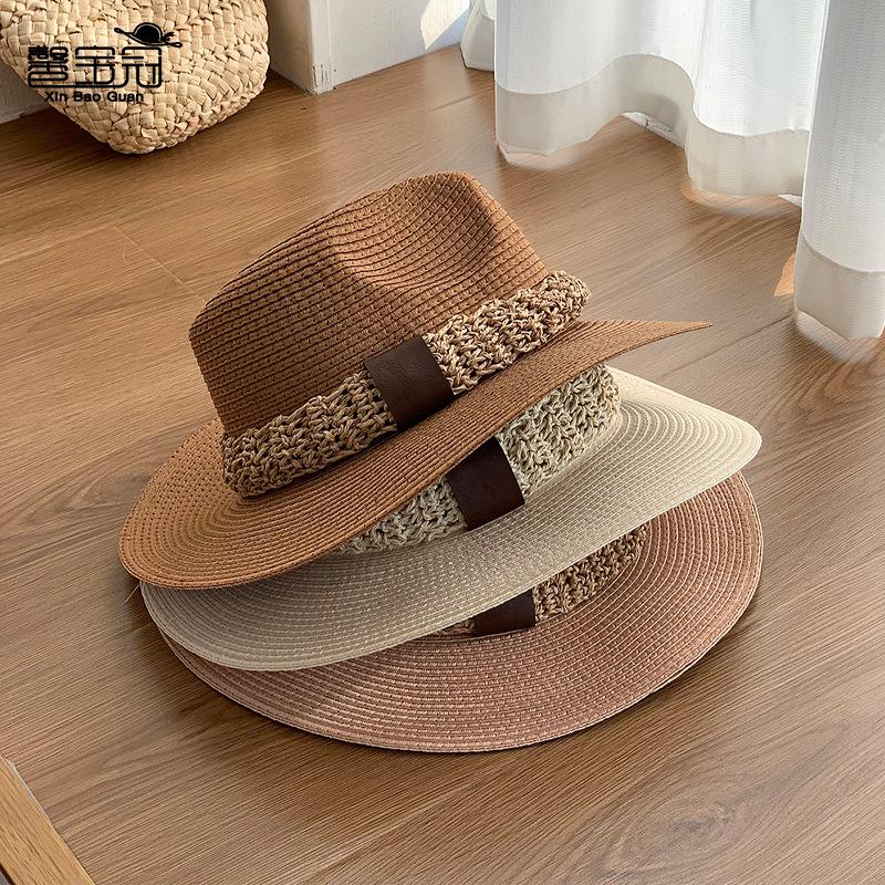 Top Hat Summer Outdoor Big Eaves Sunshade Hat Panama Vintage Jazz Straw Hat Children