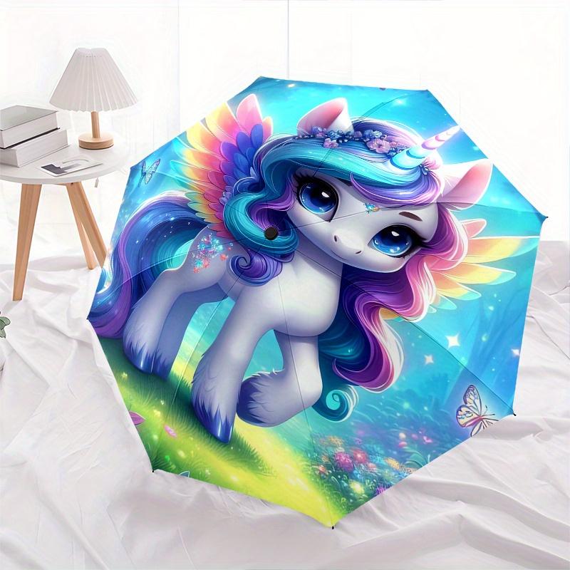 Unicorn Fantasy Theme 8 Bone Hand Automatic Folding Umbrella, Compact and Portable Design, A Perfect Gift for Birthday, Christmas or Busines