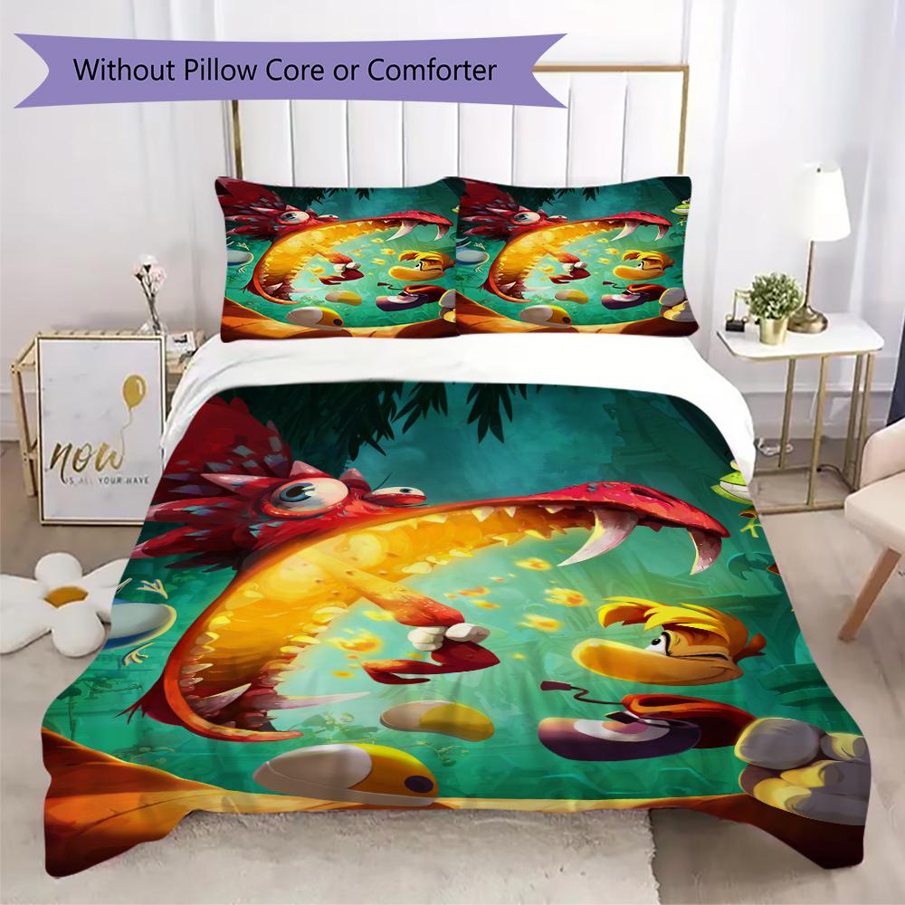 Rayman Pattern Bedding uilt Set uilt Cover Pillowcase Home Decoration Birthday Gift (1 * duvet cover + 2 * pillowcase without core)129