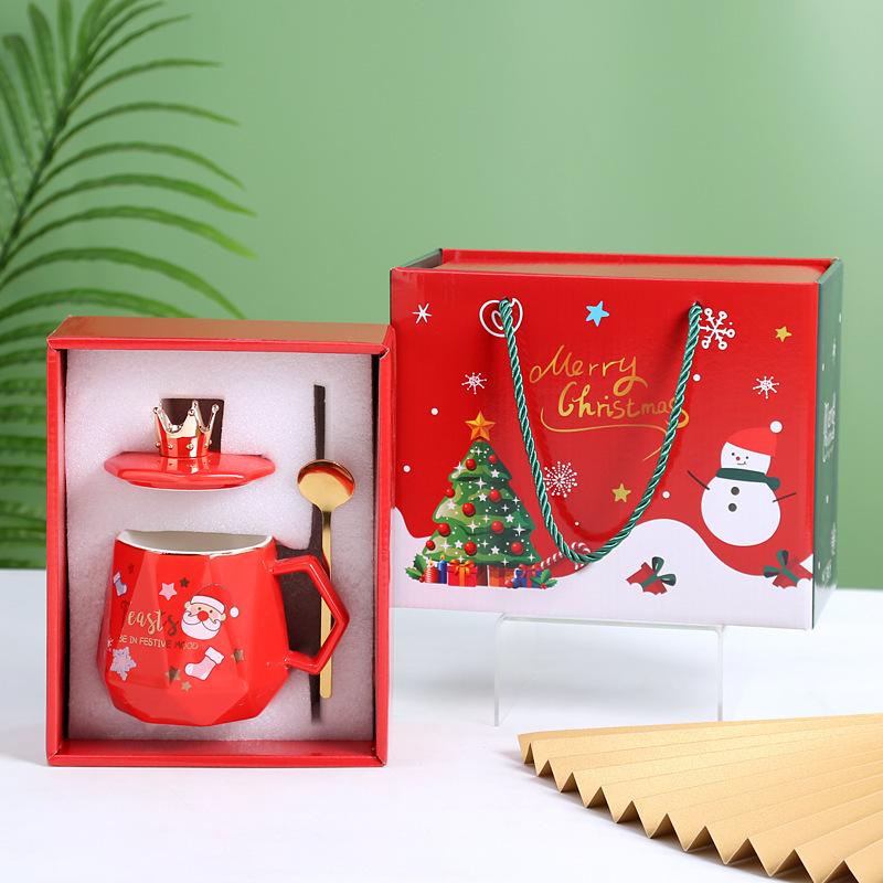 Высокая рождественская чашка креативная керамическая чашка Санта-Клаус кружка рождественский подарок чашка для воды с крышкой ложка чашка