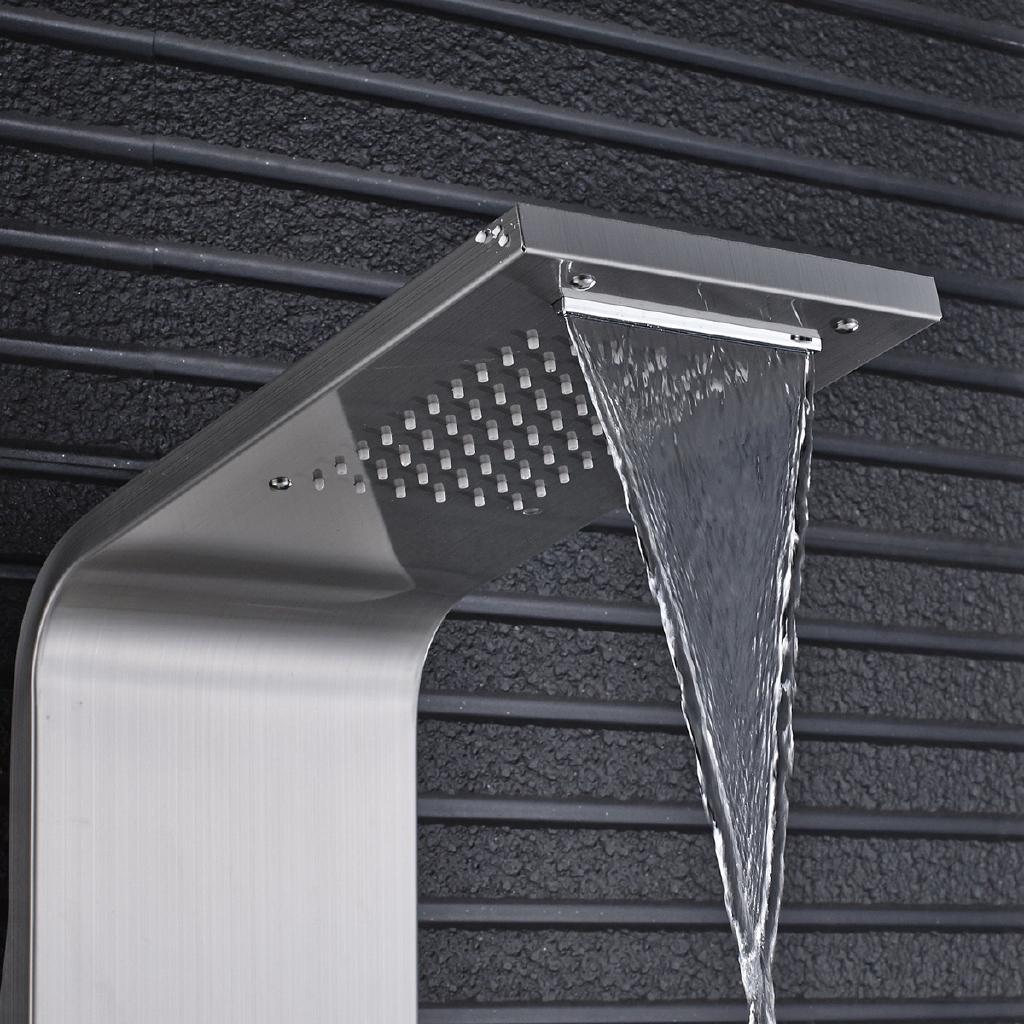 Матовый никель Душевая ручная лейка Панель Башня Дождь Водопад Массажная система Гидромассажная ванна Смеситель и Излив для ванны Башня Душевая колонна