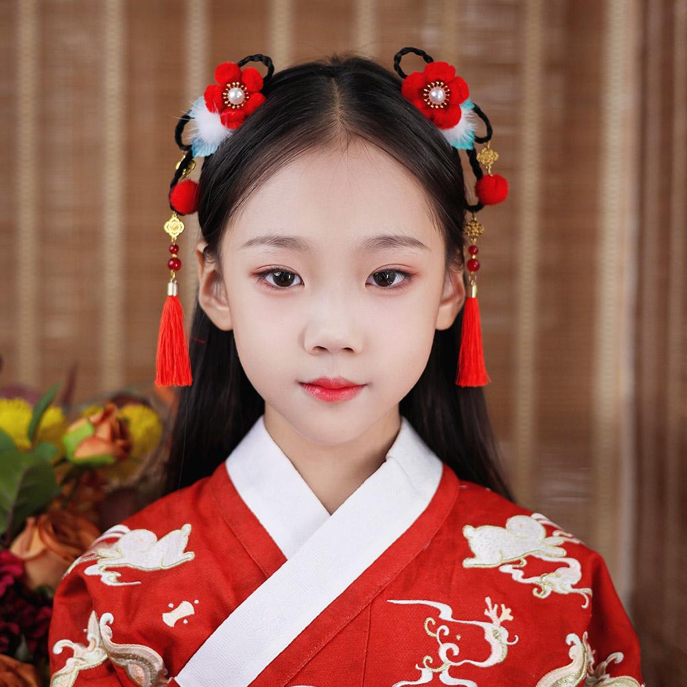 Цветочный детский парик с кисточками для волос в стиле Тан, прическа с косичками, китайские палочки, волосы, год Древний W8Y9