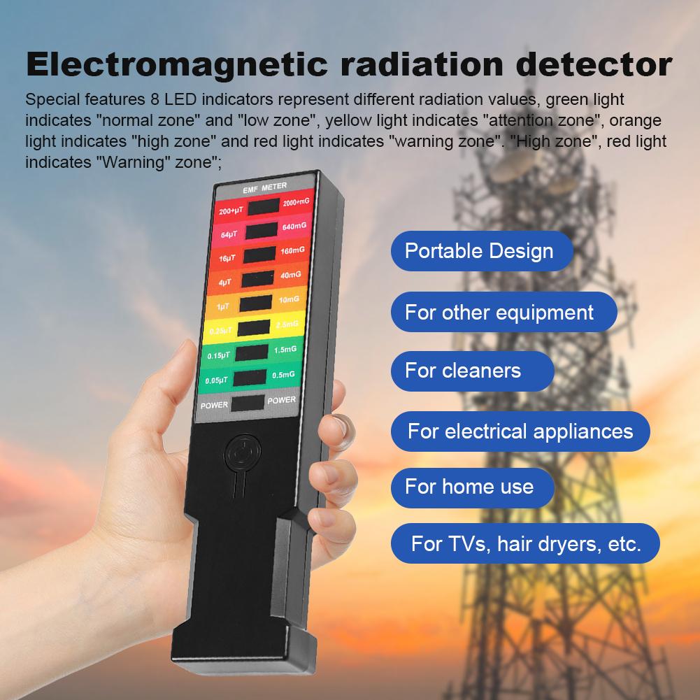 Electromagnetic Field Detector 8 LED EMF Gauss Meter High Precision Portable EMF Magnetic Field Monitor EMF Radiation Tester
