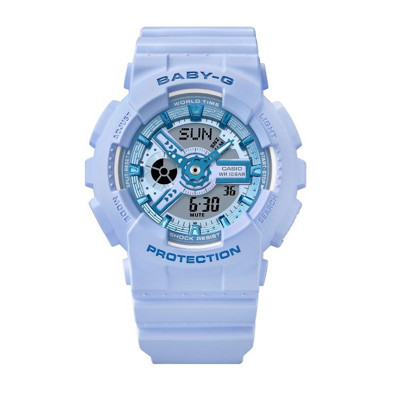 Casio Женские часы Baby-G, смола, 100 м водостойкость, аналоговые, ударопрочные, кварцевые, BA-110YK-2A