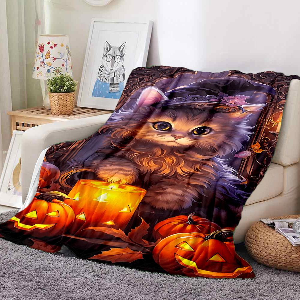 Halloween Cat Flannel Blanket Throw Blanket Soft Warm Sofa Bed Camping home Decor Unique Christmas Gift C926225