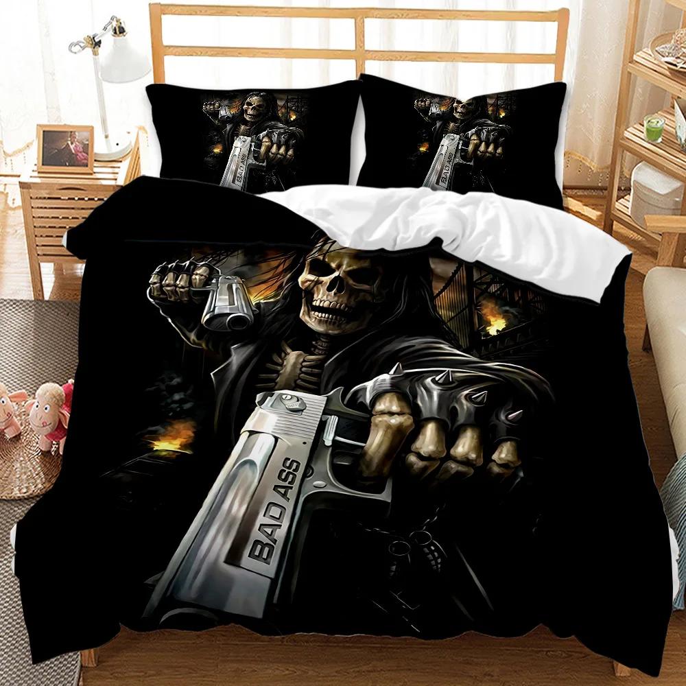 Комплект постельного белья с черепом на Хэллоуин для мужчин, ужасов, готики, для мальчиков, подростков, взрослых, комплект постельного белья для двоих, размер Queen King Size, полиэстер, стеганое покрывало