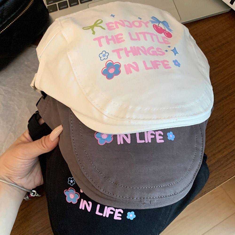 Вишневый берет Y2k Винтажная шляпа художника Индивидуальная граффити Кепка вперед Унисекс