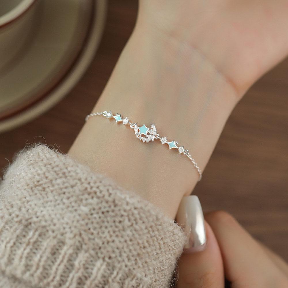 S925 Sterling Silver Zirconia Blue Luminous Star Bracelets Jewelry for Women Girls Gift Accessories YB-XY-878