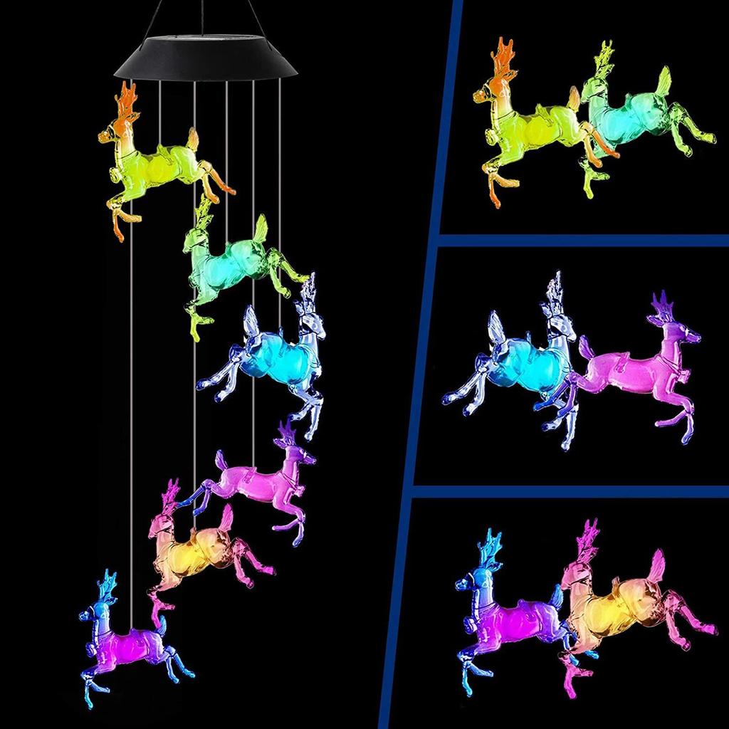 Solar Energy Powered Wind Chime Lamp Gradient Colorchanging Hangings Outdoor Light Snowman