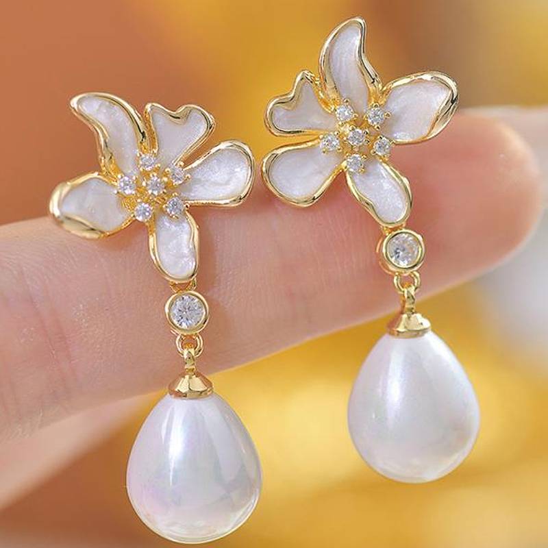 Xiaomi Huitan Women Drop Earrings White Enamel Flower Fresh Wedding Engagement Imitation Pearl Accessories Aesthetic Jewelry Inlaid CZ