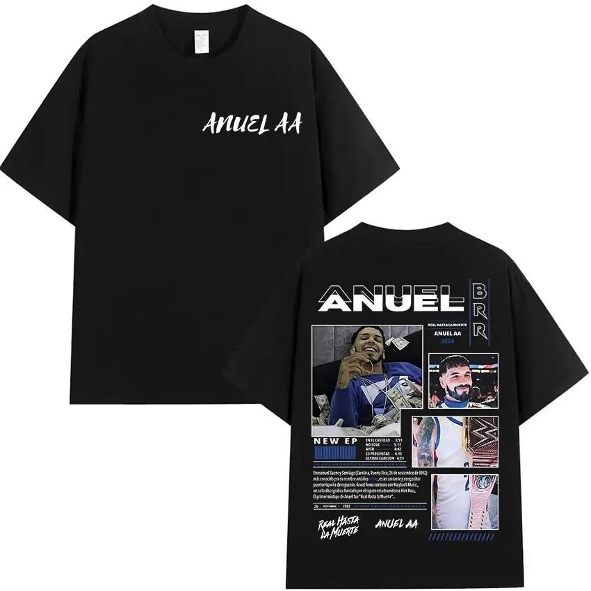 Rapper ANUEL AA Real Hastala Muerte Tour 2025 new Album T Shirt Unisex Retro Hip Hop Fashion Cotton Short Sleeve Tshirt Streetwear