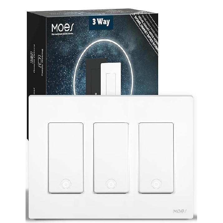 MOES Zigbee 3 Way Double Light Switch, 2 Gang Smart Wall Switches Single Pole, Require Neutral Wire, Support Remote Control, Compatible with