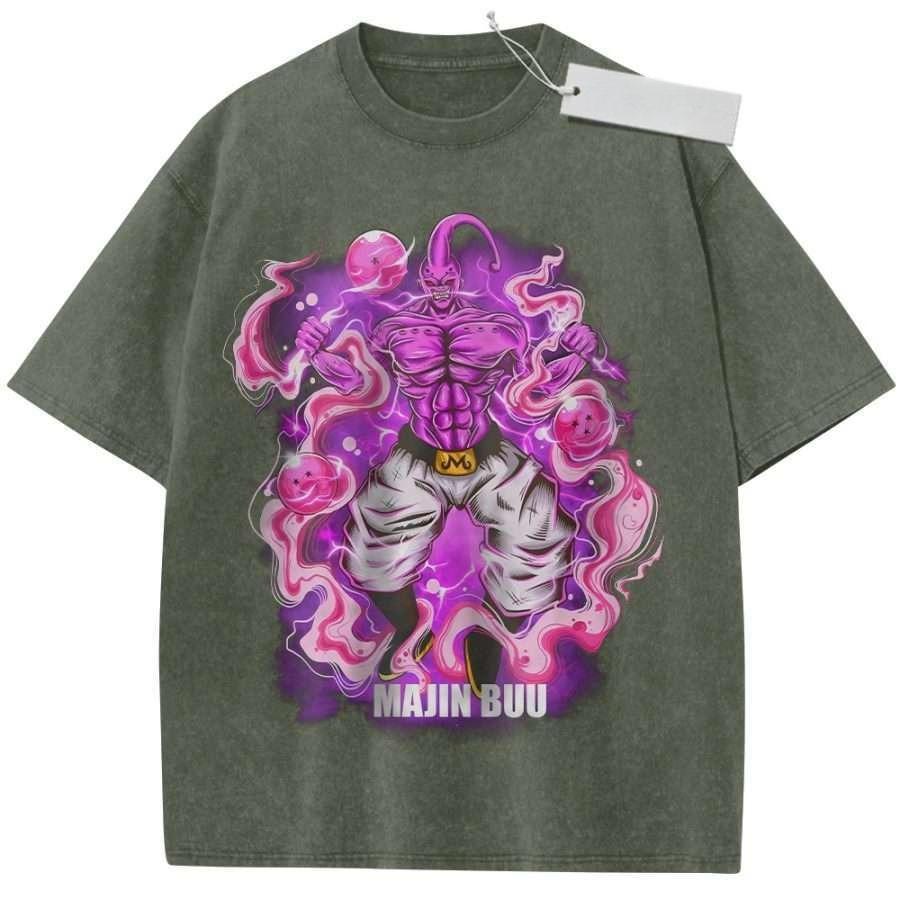 Unisex Washed Pink Vintage Tshirt Dragon Ball Majin Buu Highquality Fabric for Home Leisure Travel Shopping