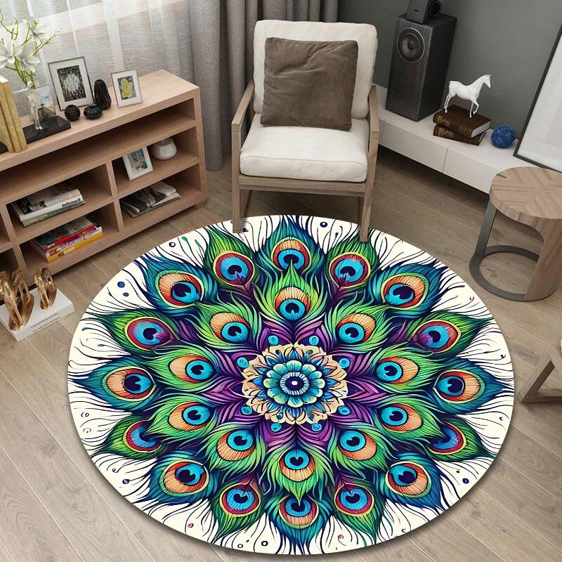 Classic Round Sun Multicolor Rug Pad, Non-Slip Floor Mat for Bathroom