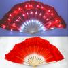 10 inch Glowing Dance Fan Fluorescent Chinese Silk Folding Hand Fan for Dancing Party Stage Performance Supplies