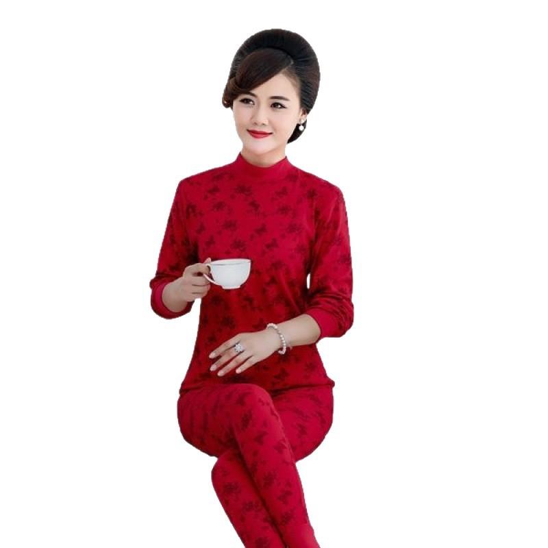 Комплект хлопкового свитера с высоким воротом, тонкого и большого размера для женщин среднего и пожилого возраста в качестве термобелья