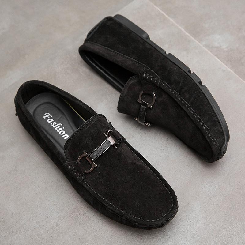 Summer Men'S Casual Slip On Fashion Suede Shoes Men Loafers Moccasin Black One-Step Shoes Comfortable Flats Man Fashion Footwear