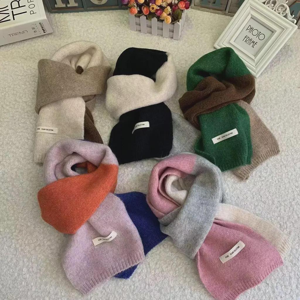 Three-Color Contrast Wool Scarf: Unisex Warm Knitted Winter Shawl & Neckband