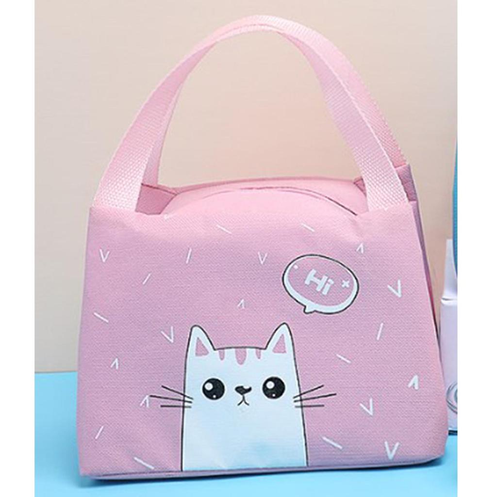 Lunch Bag Insulated Aluminum Foil Large Capacity Handheld Portable Cute Cartoon Cat