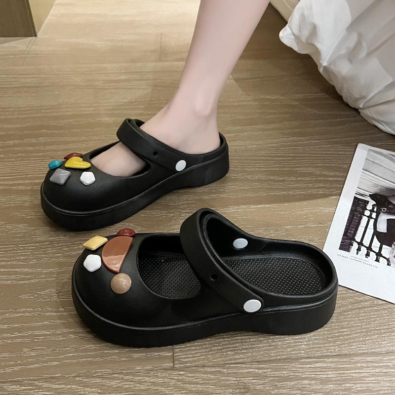 Женские модные черные сандалии 2023 года с закрытым носком и толстой подошвой, нескользящие